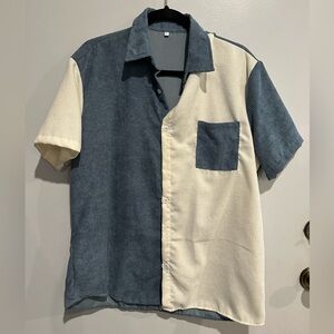 Two-Tone Corduroy Short Sleeve Button-Up Shirt (Size L)